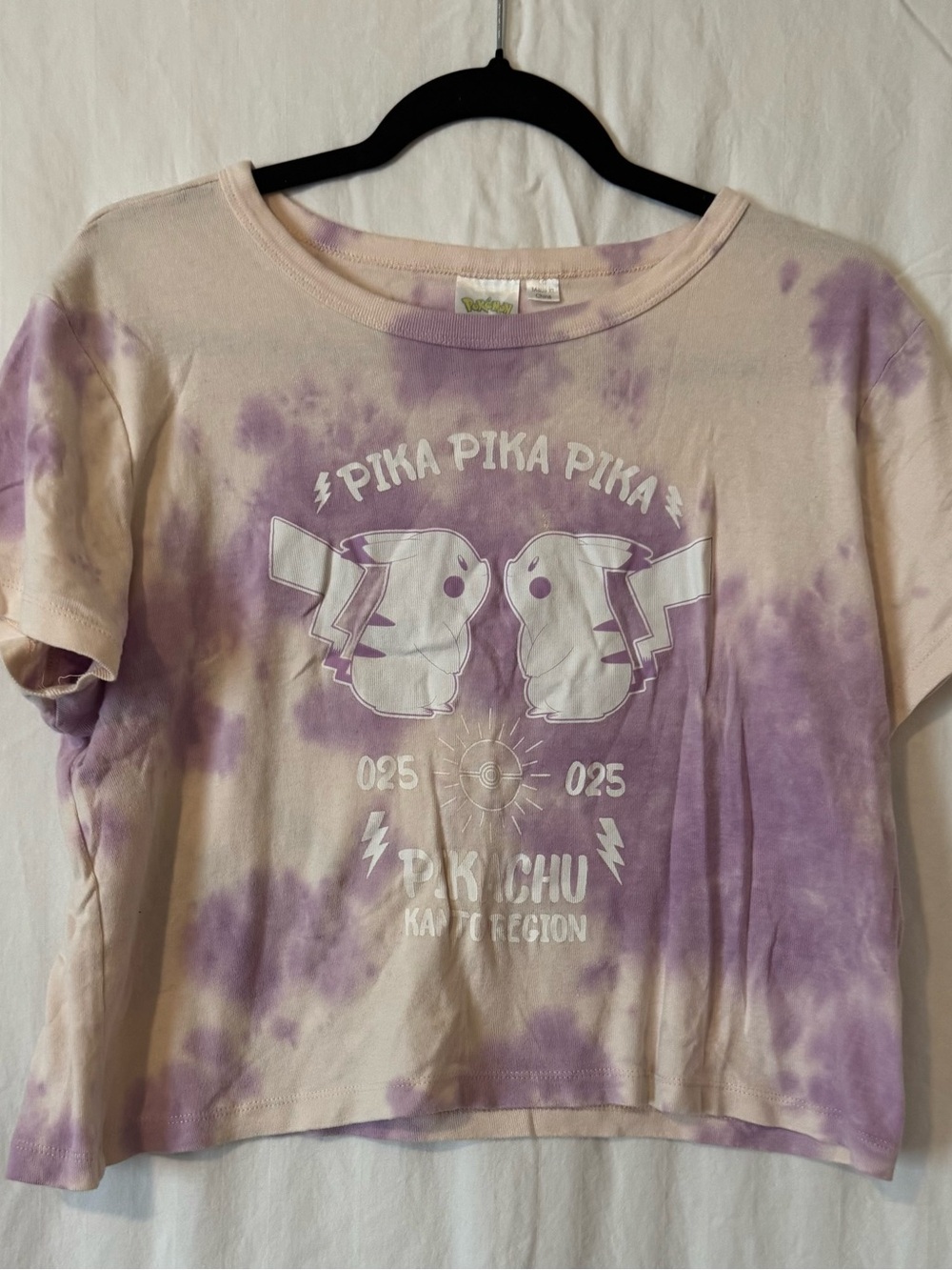 Pokemon Purple and Cream Tie-Dye Pikachu Crop Top - Size Large